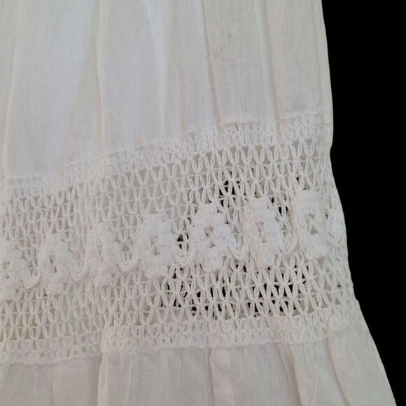 Kim Rogers Boho Skirt Prairie White Tier Skirt Crochet Eyelets Lined Pull On PL - Picture 6 of 14